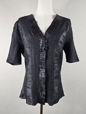 Vintage Y2K Appraisal Crinkle Textured Goth Whimsy Grunge Button Front Top S